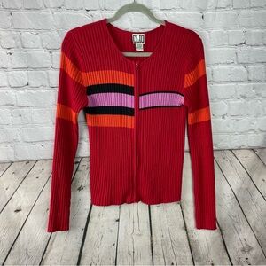CLIO Vintage Y2K Color Block Stretch Striped Preppy Sweater Size Large EUC